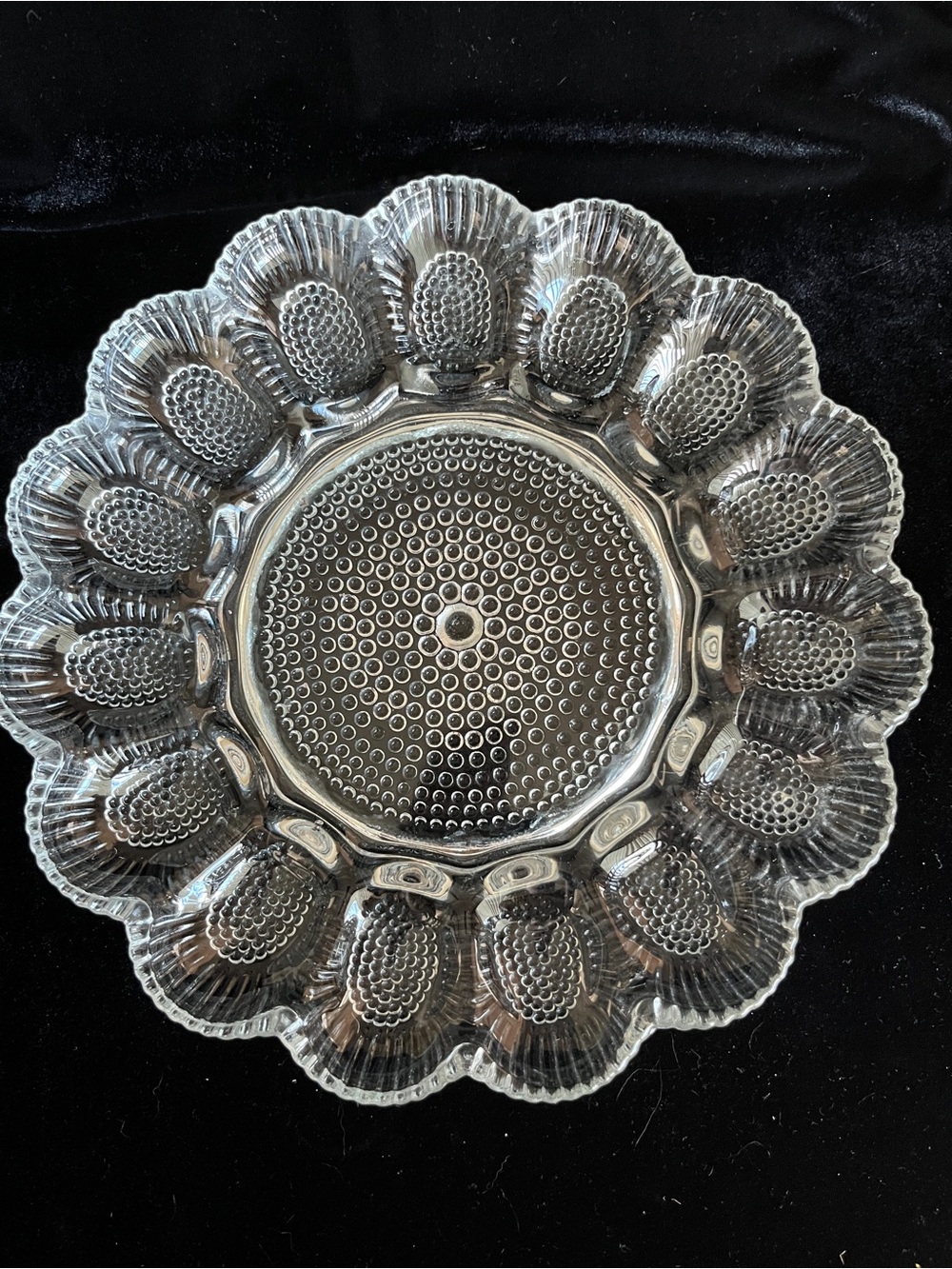 Vintage Indiana Glass Deviled Egg Plate Hobnail Clear Elegant Egg Relish Plat